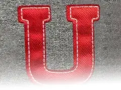 photo of red twill with white running stitch applique