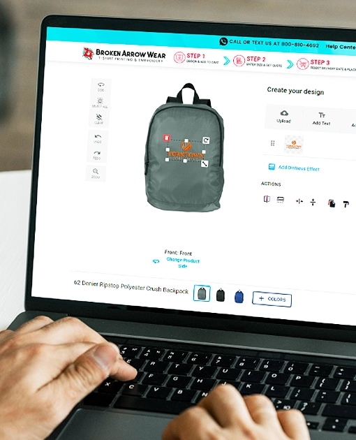 person designing a backpack in the design tool