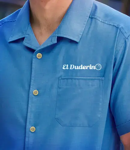 Blue custom bowling shirt with 
