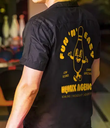 Black custom bowling shirt with 
