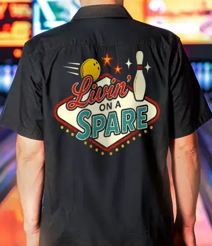Black custom bowling shirt with 