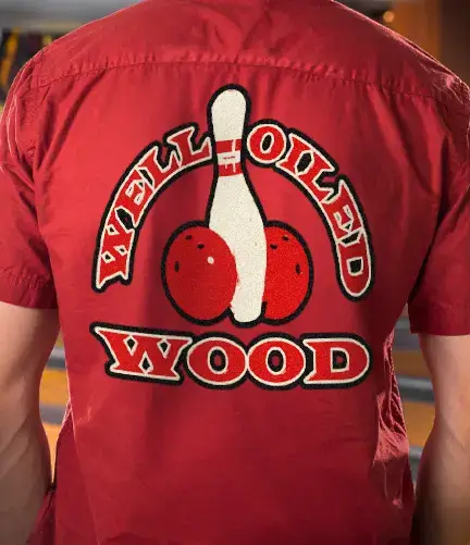 Red custom bowling shirt with 