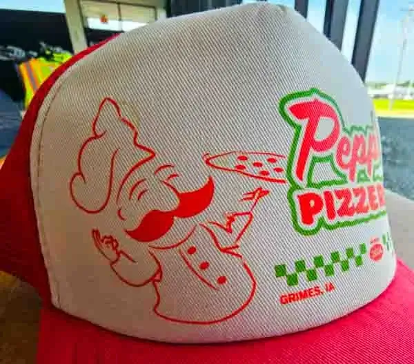 Custom Pepps Pizza trucker hat with retro dtf design