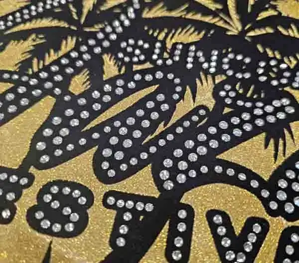 rhinestone design on a women's fitted tee