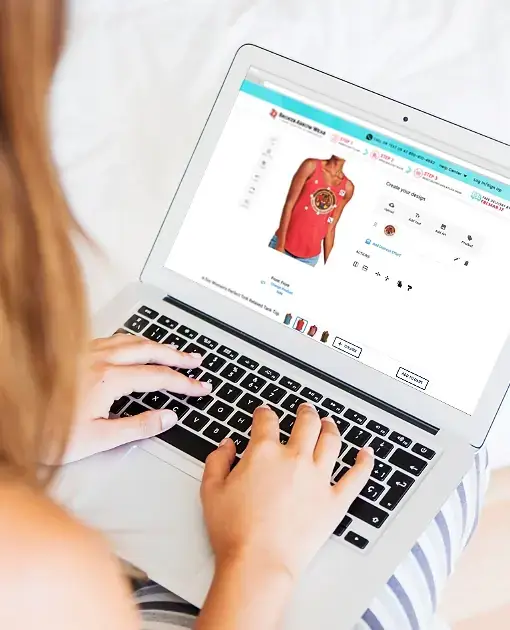 a person designing custom tank top in the Broken Arrow Wear online design studio