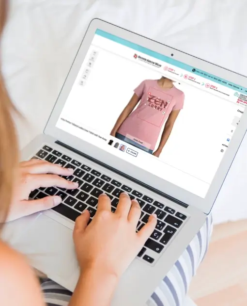 A person designing a custom women's tri-blend t-shirt in the Broken Arrow Wear online design studio