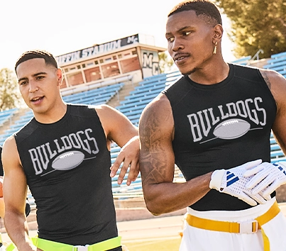 picture 2 men wearing tight fitted printed compression tanks