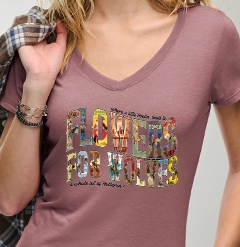 DTG printed mauve V-neck shirt featuring a highly detailed floral graphic.