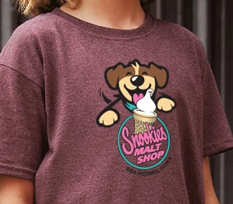 Custom logo printed above the pocket on a green Carhartt t-shirt for Young Gardens.