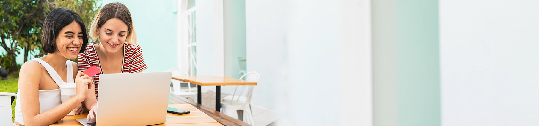 banner with images of two customer placing online order with credit cards