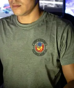 olive military operations command t-shirt with phoenix insignia chest logo on front