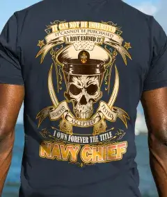 navy chief military t-shirt with skull anchor artwork and long forever the title navy chief text on back