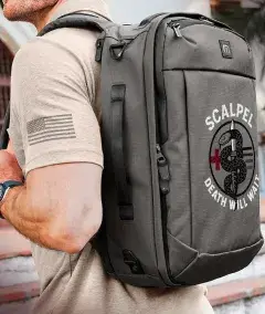 tactical backpack with scalpel death will wait embroidered military style patch